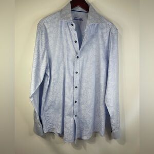 Tasso Elba Light Blue Patterned Button Down Shirt‎